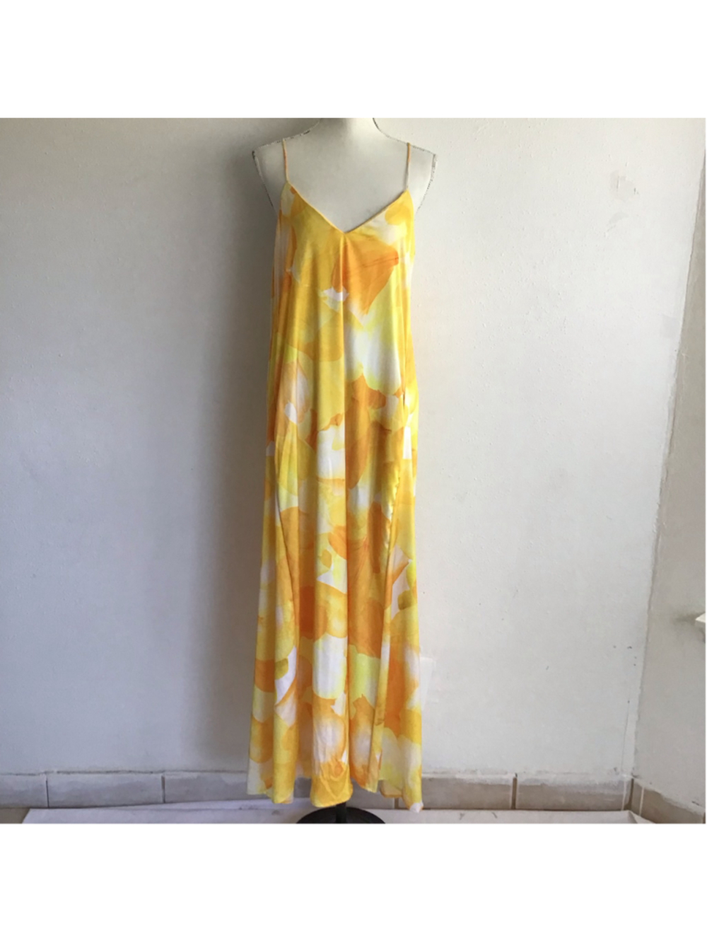 Chetta B Women Vibrant Fun Yellow White Floral Maxi Dress Size L